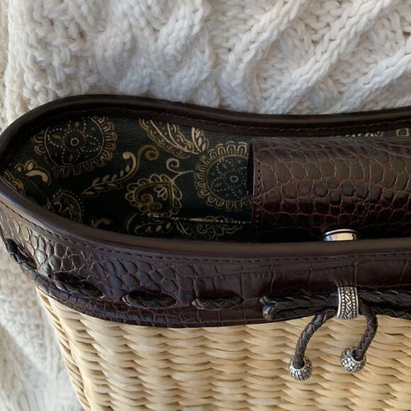 Brighton Weaved Straw Croc Embossed Leather Trudy Rattan Purse Shoulder Bag - Picture 4 of 11